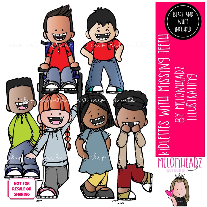 Kidlettes with missing teeth clip art, dental Mini