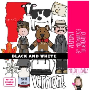 Vermont clip art, state, historical figure BLACK AND WHITE
