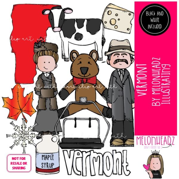 Vermont clip art, state, historical figure COMBO PACK - Melonheadz