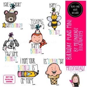 Birthday Puns clip art, word art Mini