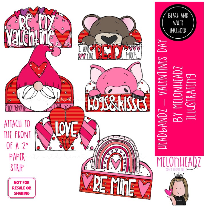 Headbandz clip art, Valentine's Day, toppers COMBO PACK