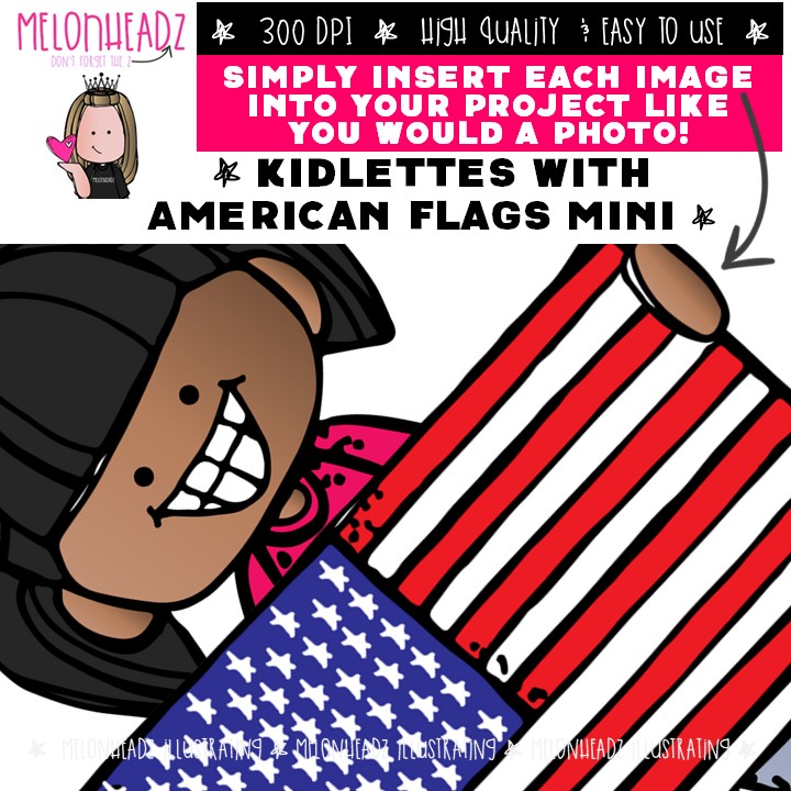 Kidlettes with American Flags clip art, 4th of July, Patriotic MINI - Image 3