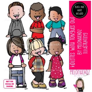 Kidlettes with tongues out clip art, silly face Mini