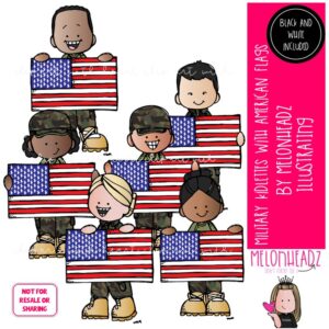 Military Kidlettes with American Flags clip art 4th of July clip art Mini