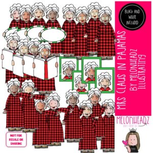 Mrs Claus in pajamas clip art, Christmas clip art, Santa clip art COMBO PACK