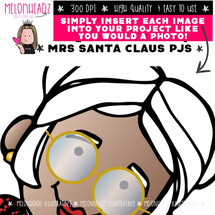 Mrs Claus in pajamas clip art, Christmas clip art, Santa clip art COMBO PACK - Image 3