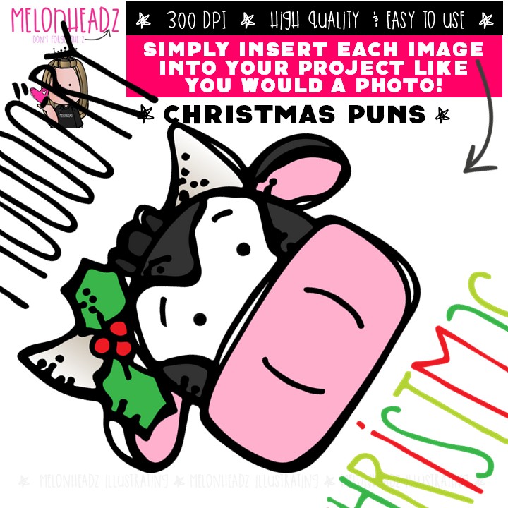 Christmas Puns clip art, Word Art clip art COLORED Version - Image 3