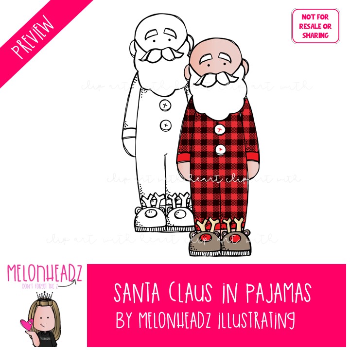 Santa Claus in pajamas clip art, Christmas clip art COMBO PACK - Image 2