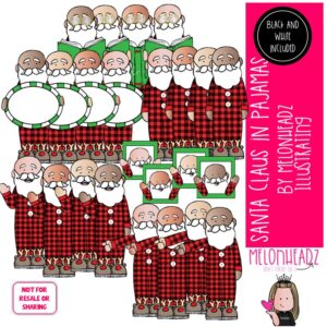 Santa Claus in pajamas clip art, Christmas clip art COMBO PACK