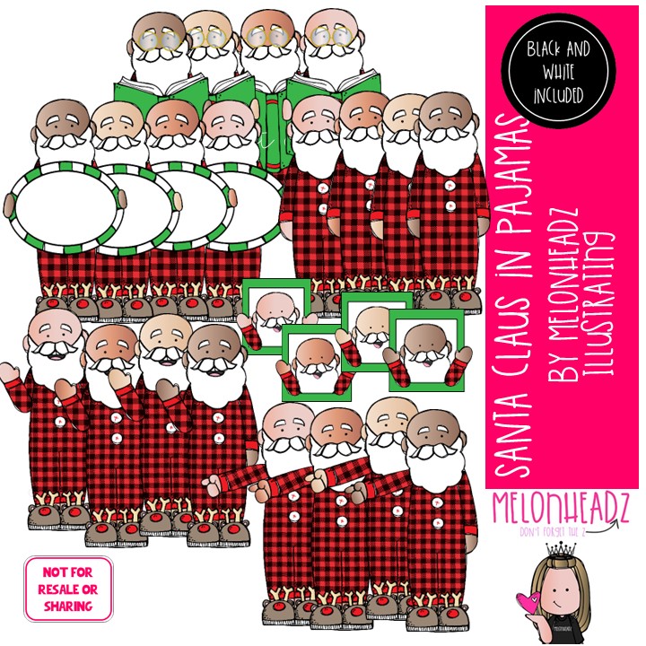 Santa Claus in pajamas clip art, Christmas clip art COMBO PACK