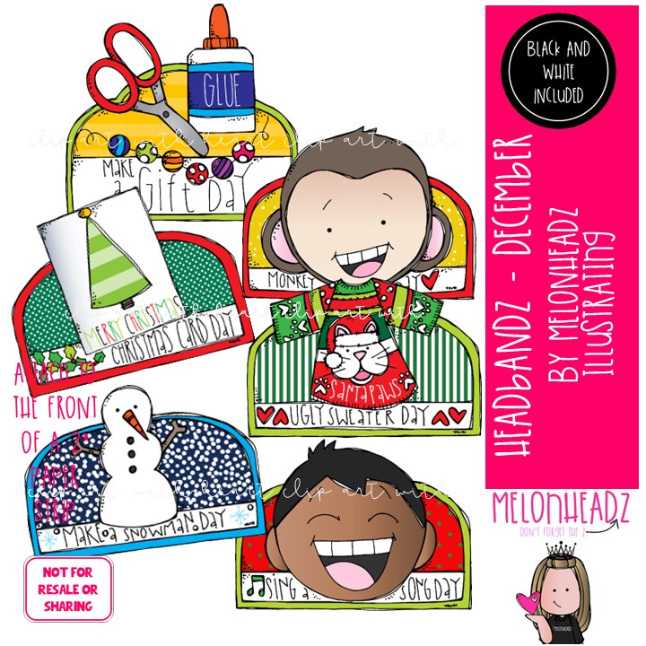 Headbandz December toppers clip art, Christmas, Winter COMBO PACK