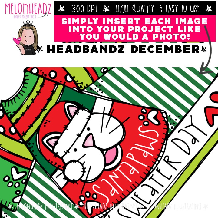 Headbandz December toppers clip art, Christmas, Winter COMBO PACK - Image 3