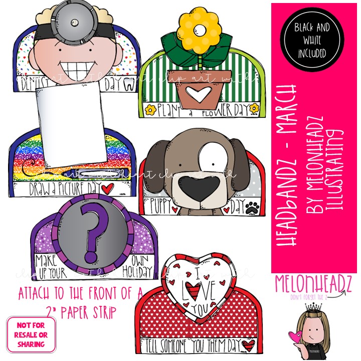 Headbandz clip art, March holidays, toppers COMBO PACK