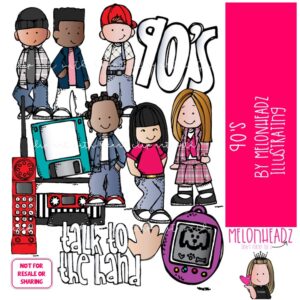 90s clip art, 1990 fashion clip art COLORED Version