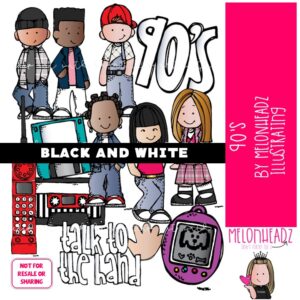 90s clip art, 1990 fashion clip art BLACK AND WHITE