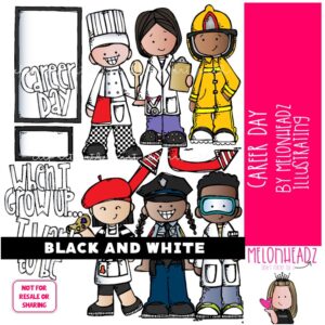 Career Day clip art, job, occupation BLACK AND WHITE