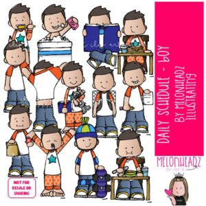 Daily Schedule clip art, boy, task, sequence COLORED Version