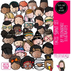 Faces clip art, kidlette, heads GIANT set