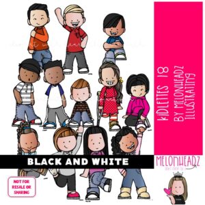 Kidlettes clip art 18, kids clip art BLACK AND WHITE