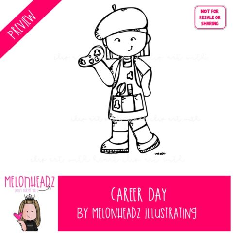 Career Day clip art, job, occupation BLACK AND WHITE - Melonheadz