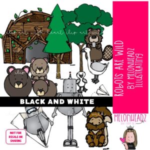 Robots are Wild clip art, Literature clip art, Book Companion clip art BLACK AND WHITE