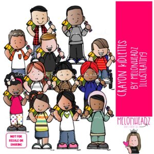 Crayon Kidlettes clip art, multiracial, art COLORED Version
