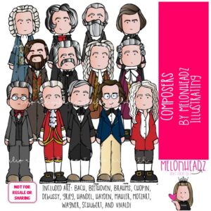 Composers clip art, Historical Figures COLORED Version