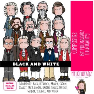 Composers clip art, Historical Figure BLACK AND WHITE