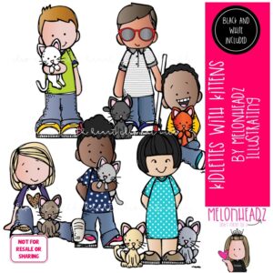 Kidlettes with Kittens clip art, pet cat Mini