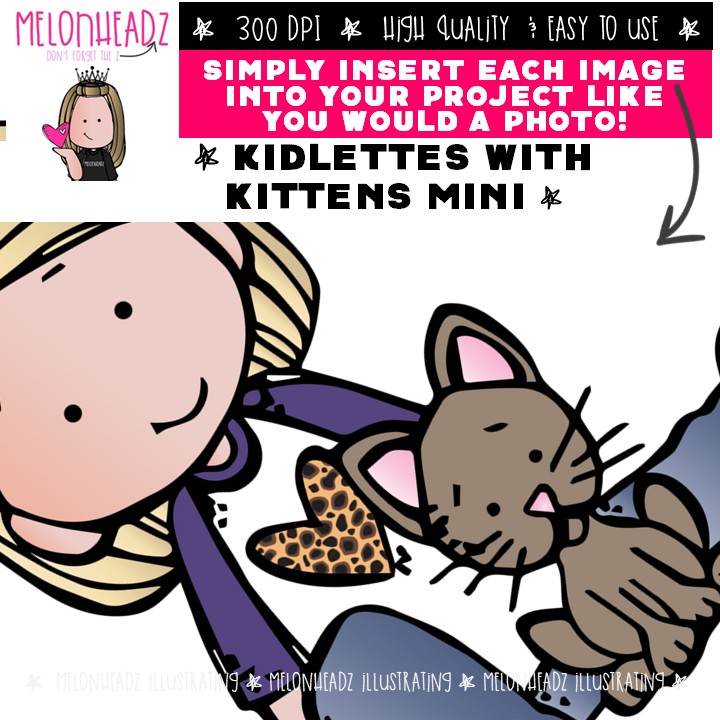 Kidlettes with Kittens clip art, pet cat Mini - Image 3