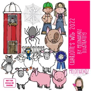 Charlotte's Web clip art 2022, book companion, literature COLORED Version