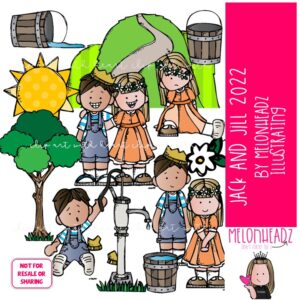 Jack and Jill 2022 clip art, nursery rhyme, book companion COLORED Version