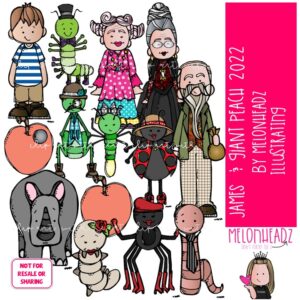 James and the Giant Peach 2022 clip art, literature, book companion COLORED Version