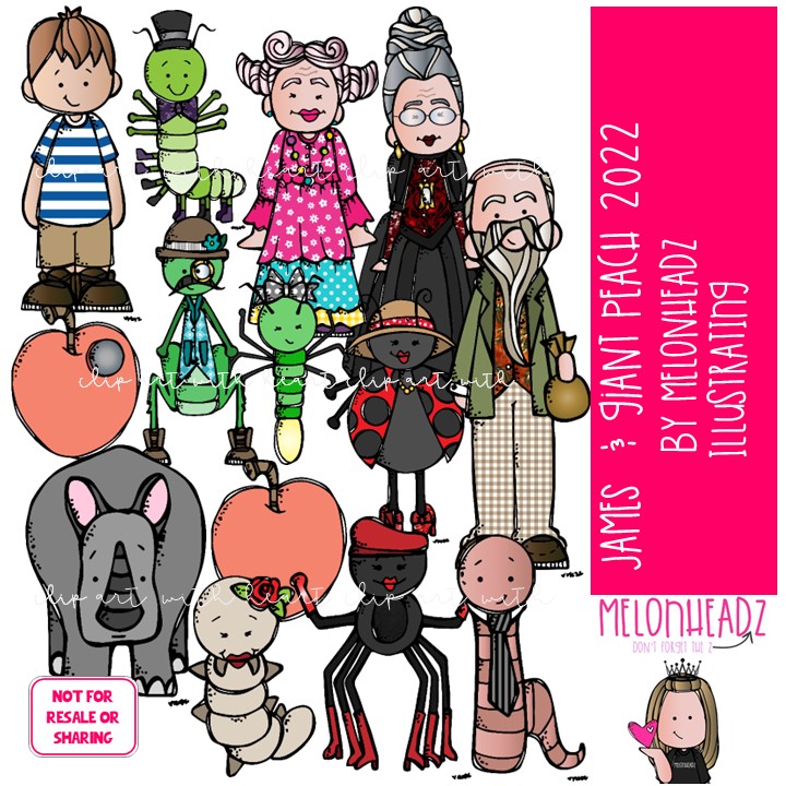 James and the Giant Peach 2022 clip art, literature, book companion COLORED Version