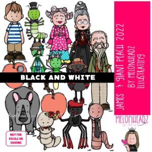 James and the Giant Peach 2022 clip art, literature, book companion BLACK AND WHITE