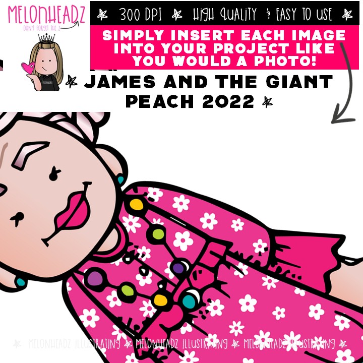 James and the Giant Peach 2022 clip art, literature, book companion COMBO PACK - Image 3