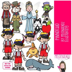 Pinocchio clip art, literature, book companion COLORED Version