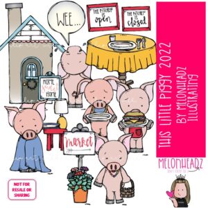This Little Piggy clip art 2022, Nursery Rhyme clip art, Literature clip art COLORED Version
