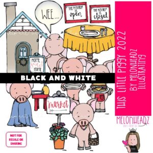 This Little Piggy clip art 2022, Nursery Rhyme clip art, Literature clip art BLACK AND WHITE