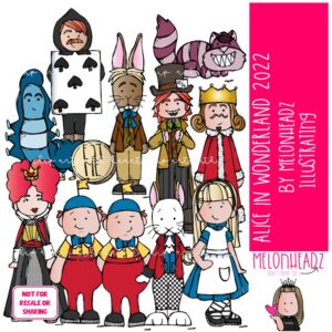 Alice in Wonderland clip art 2022, Literature clip art, Book Companion COLORED