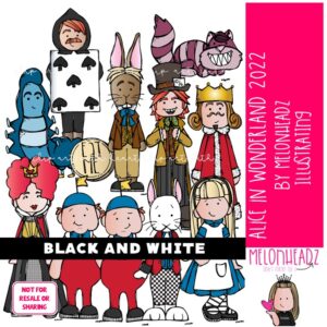 Alice in Wonderland clip art 2022, Literature clip art, Book Companion BLACK AND WHITE