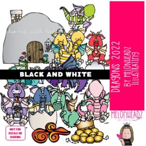 Dragons clip art 2022, cave, leviathan BLACK AND WHITE