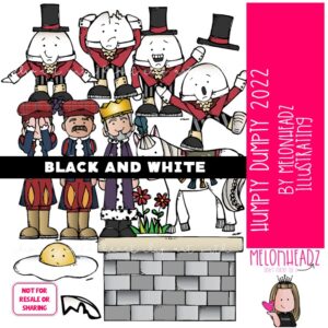 Humpty Dumpty clip art 2022, literature, book companion BLACK AND WHITE
