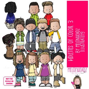 Kidlettes of Color clip art 3, Biracial kids clip art COLORED Version