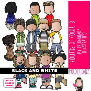 Kidlettes of Color clip art 3, Biracial kids clip art BLACK AND WHITE