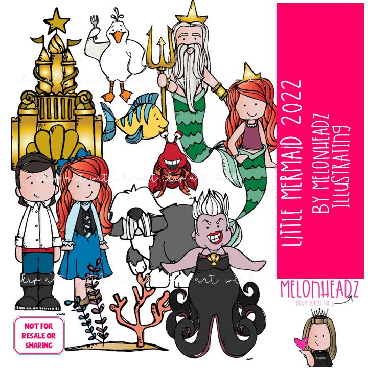 Little Mermaid clip art 2022, literature, book companion COLORED Version