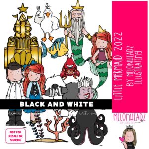 Little Mermaid clip art 2022, literature, book companion BLACK AND WHITE