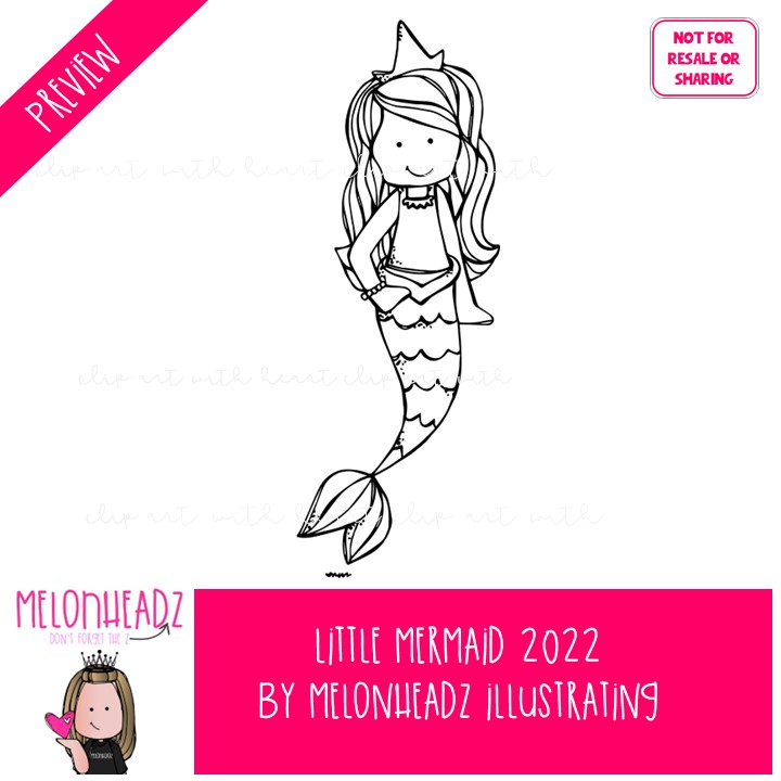 Little Mermaid clip art 2022, literature, book companion BLACK AND WHITE - Image 2