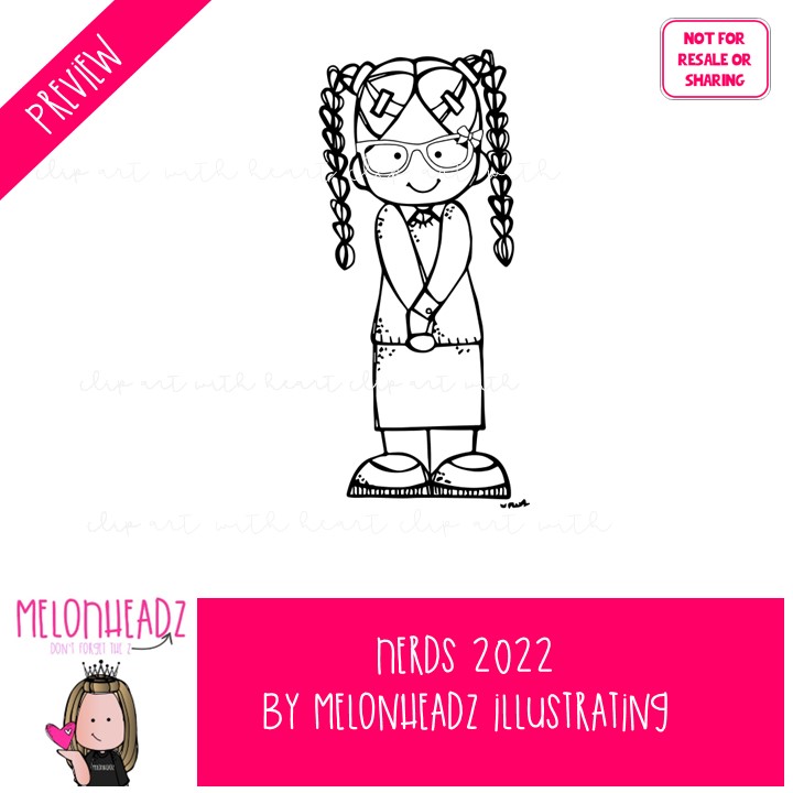 Nerds clip art 2022, Kidlettes clip art BLACK AND WHITE - Image 2
