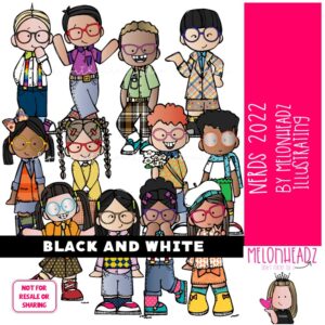 Nerds clip art 2022, Kidlettes clip art BLACK AND WHITE